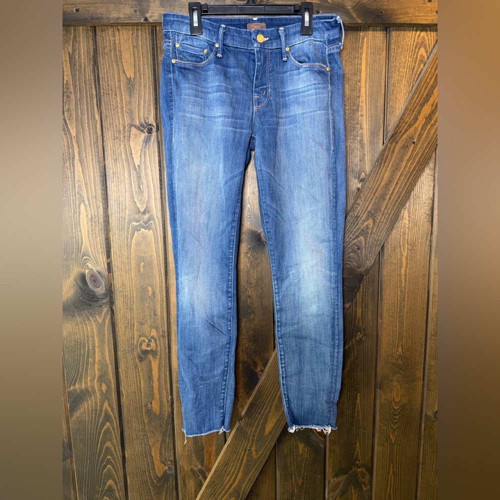 MOTHER Blue Distressed Ankle Jeans